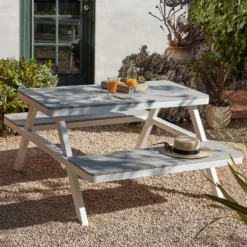 Picnic Bench - White & Grey -Garden & Outdoors 12885210 1454853415433776