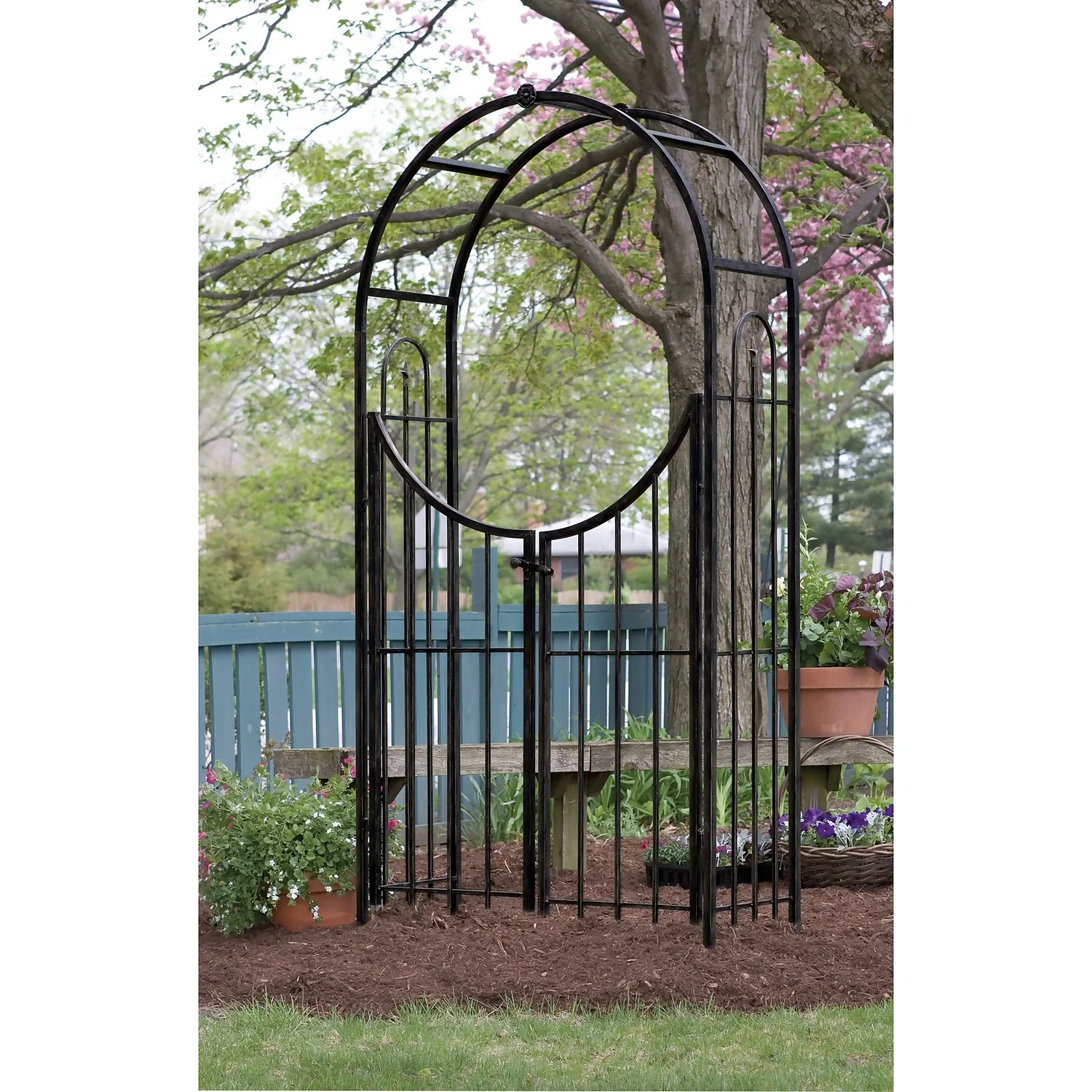 Panacea Arched Top Garden Steel Arch With Gate - Black 2 Panacea Arched Top Garden Steel Arch With Gate - Black - Image 2